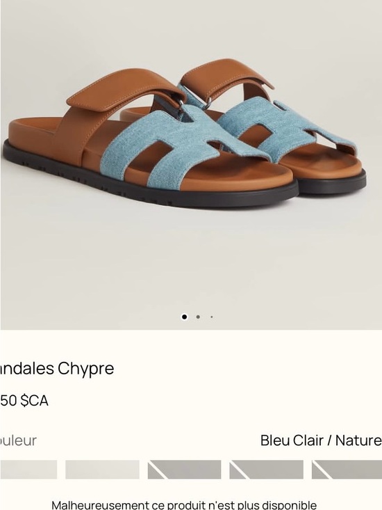 Hermes Shoes - Hermes Sandales Chypre Blue and Tan Leather Slide Sandals